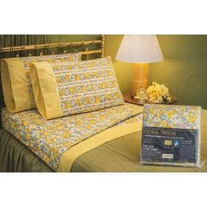 Vintage Sears Floral Trellis Fitted Sheet Full NOS 1970s Perma-Prest Muslin